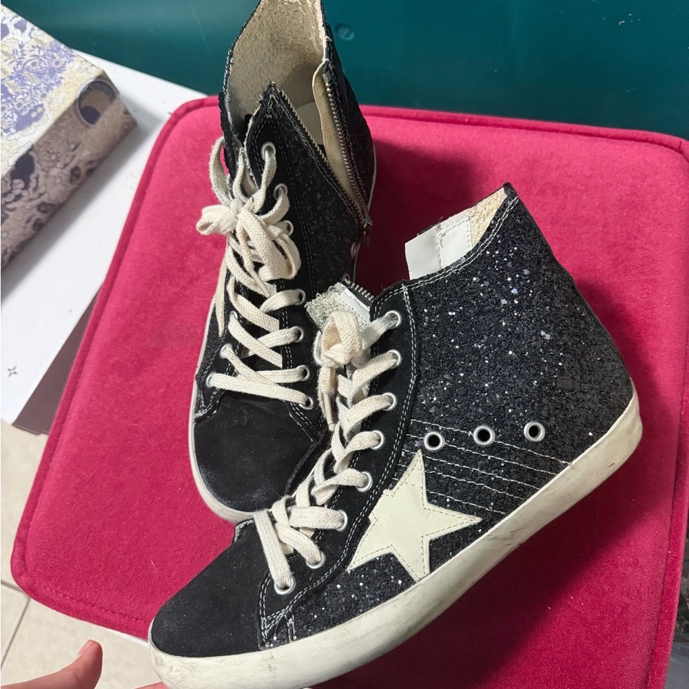 Golden Goose Black Glitter High-Top Sneakers with White Star - Picture 6 of 13